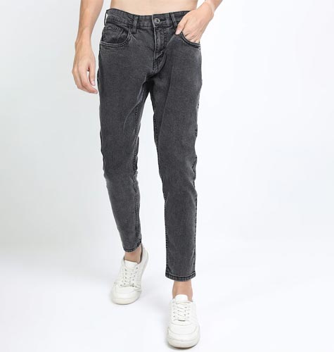 Men Charcoal Tapered Fit Stretchable Jeans